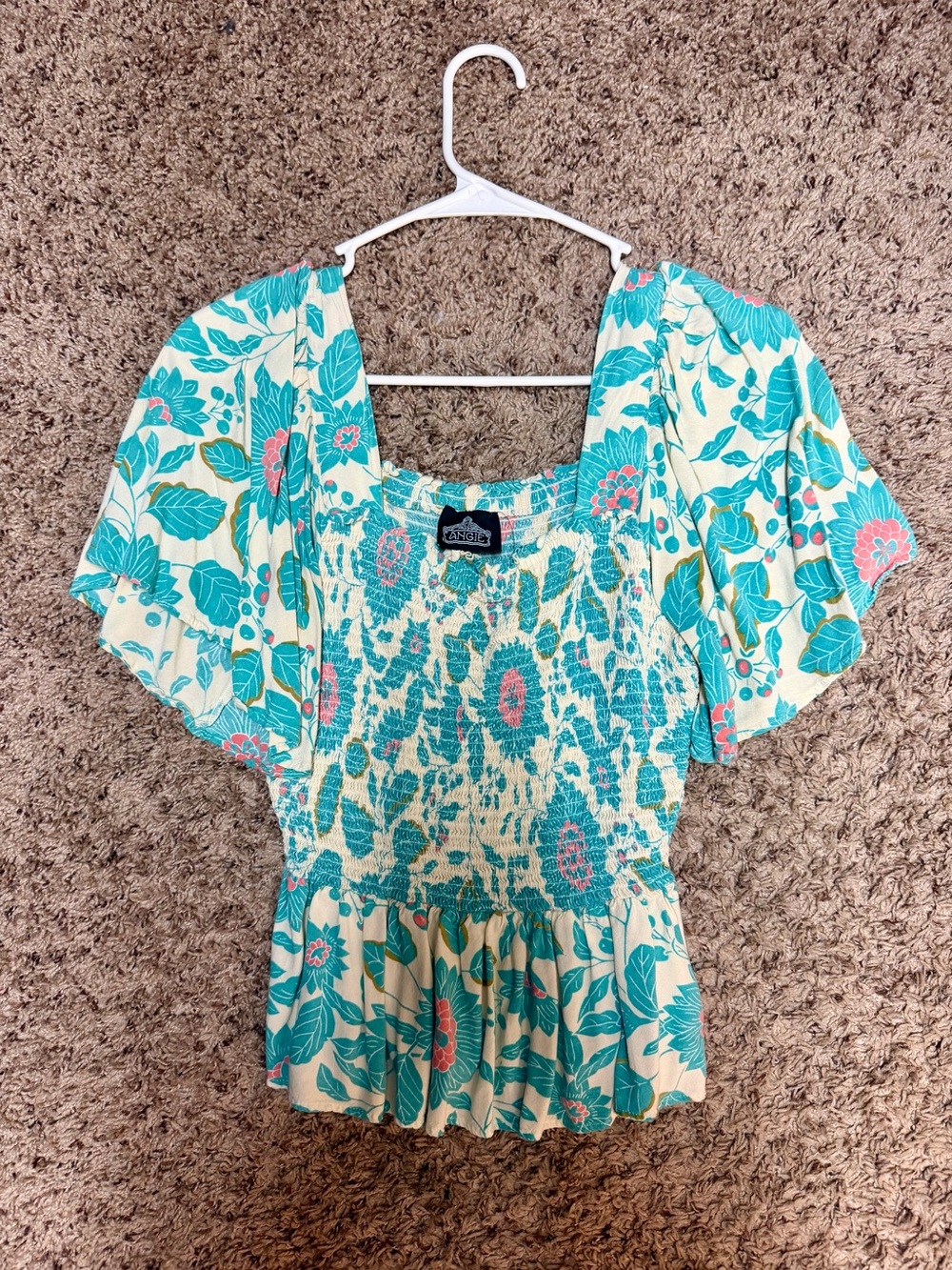 Smocked Floral Flutter Sleeve Top